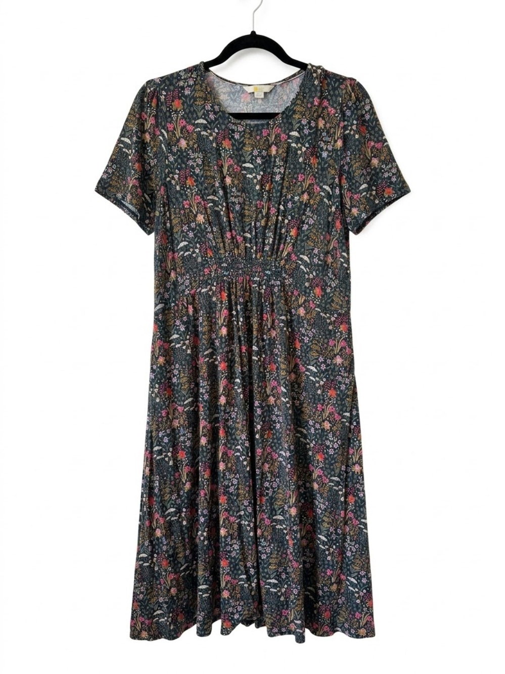 Boden Floral Smocked Waist Midi Dress in Dark Floral